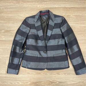 Tommy Hilfiger Navy Blue Striped Metallic Threads Blazer Jacket